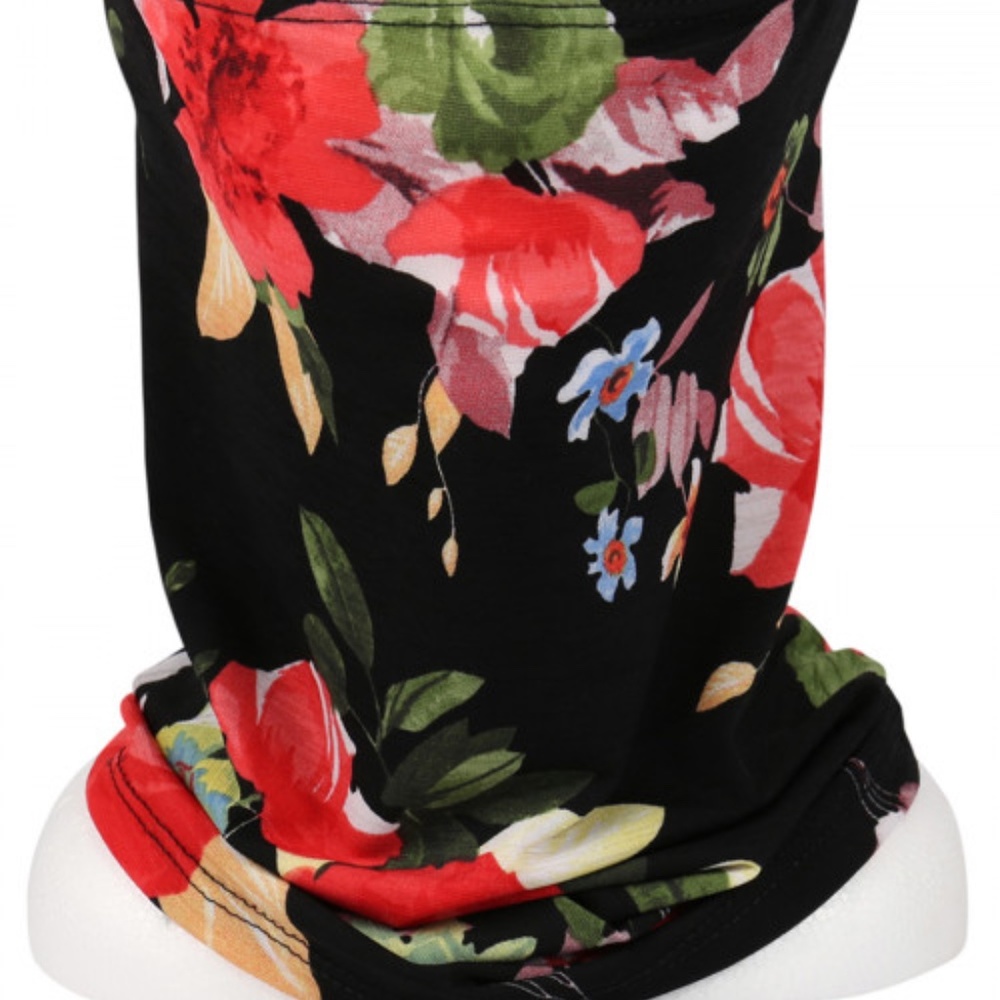 Black & Red floral print face mask - Picture 2 of 5